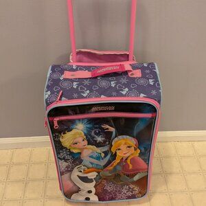 Disney Frozen Kids luggage with handle, rolling wheels purple/pnk suitcase